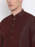 Vastramay Men's Burgundy Silk Blend Curved Kurta Dhoti Set